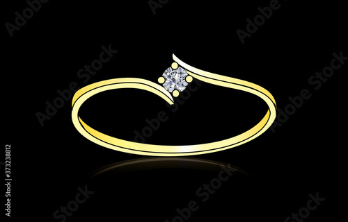 Single Solitaire 4 Prong Diamond Ring with Holding Hand Curve Yellow Gold Band