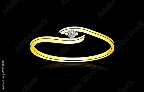Single Solitaire 2 Prong Diamond Ring with Both Side Holding Curve Yellow Gold Band photo