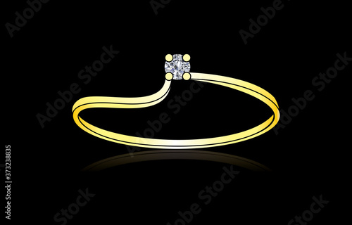 Single Solitaire 4 Prong Diamond Ring with Curve Yellow Gold Band