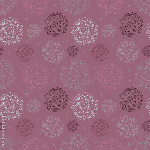 Vector flowers in bobbles seamless pattern print background.