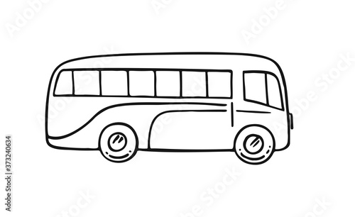 Retro bus, vintage, travel, camper van isolated on white background. Vector hand drawn illustration.