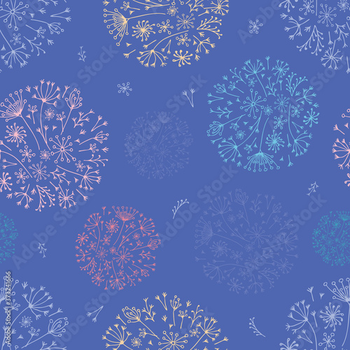 Vector wild flowers in bobbles seamless pattern print background.