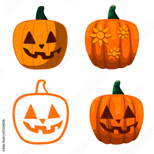 Pumpkin. Halloween. Contour. Flat. Stars. 