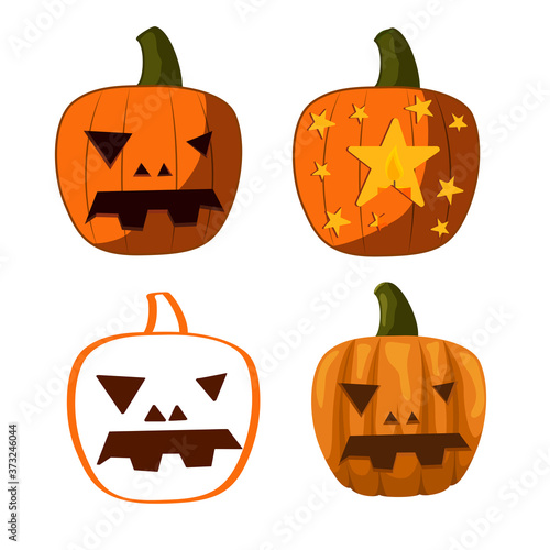 Pumpkin. Halloween. Contour. Flat. Stars. 