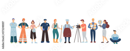 People of different professions isolated on white background. Flat modern style.
