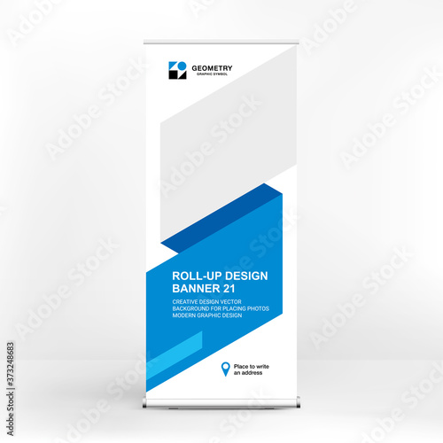 Creative banner design, roll-up stand for advertising and placement of information, template for presentations, conferences, and seminars