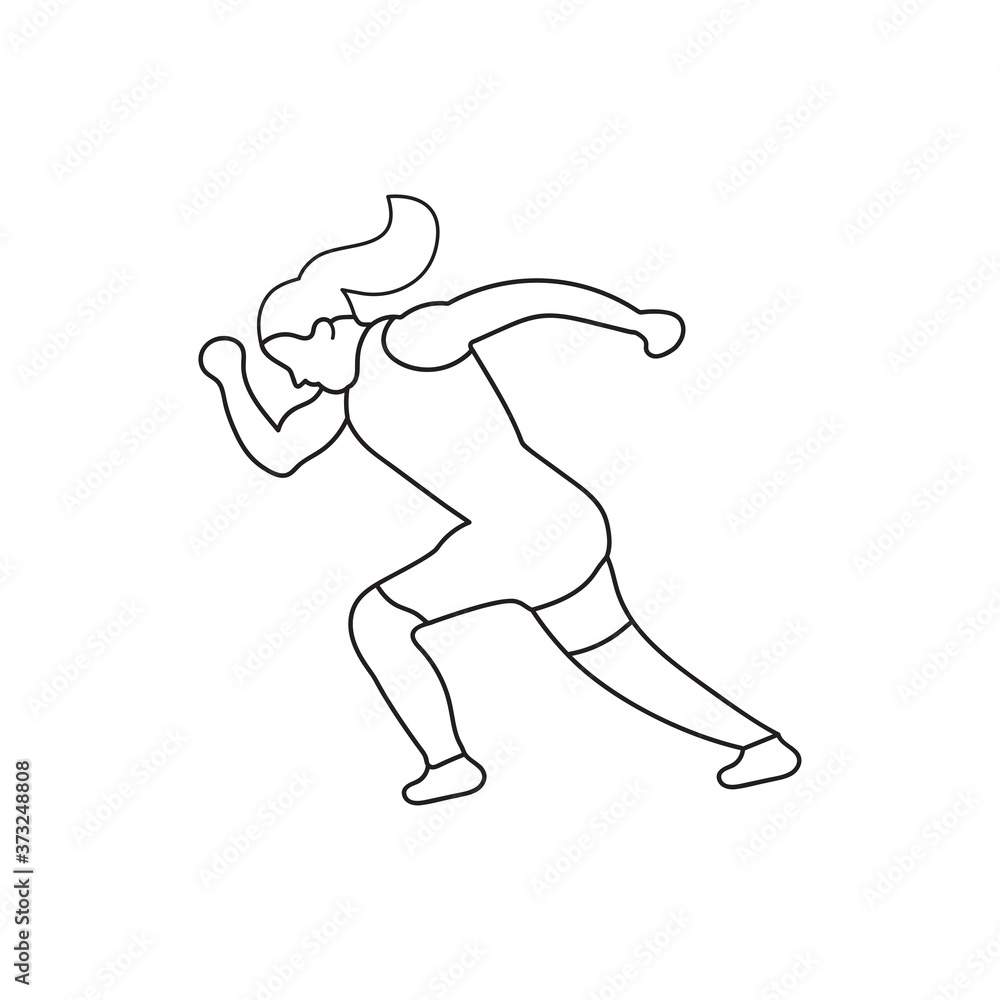 Line illustration of woman running character. good for body fitness and endurance. Design template vector