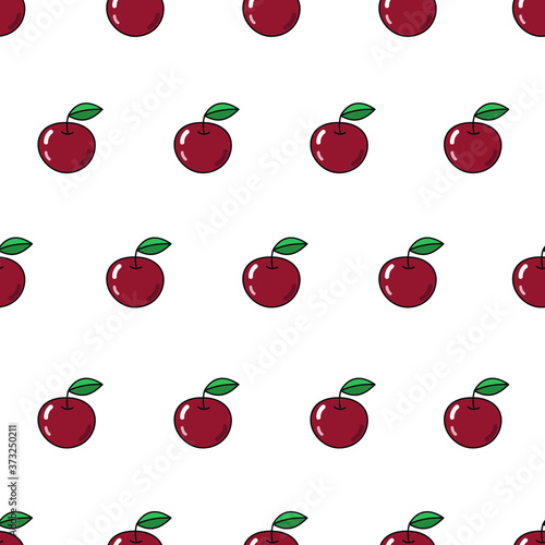 Vector seamless pattern with apples. Repeating fruit icon on white