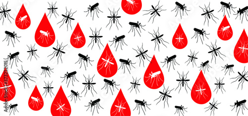 Stop malaria mosquito, dengue or zika virus alert. World malaria day on April 25. Vector signaling seamless pattern. Insect bite, blood infection ( illness ).