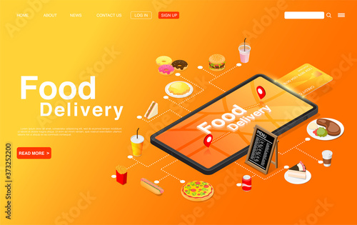 Online Food Delivery Service. Online Food Delivery Concept. Landing Page Template. Vector EPS 10