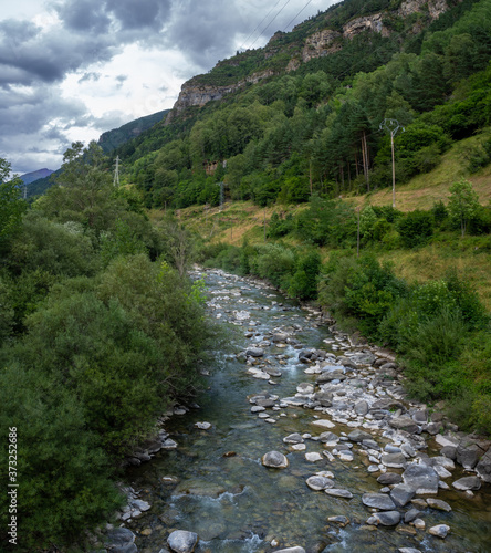 Aragon river passing through the town of canfranc