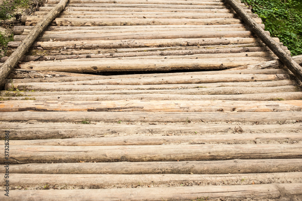 Texture of wooden logs in the building