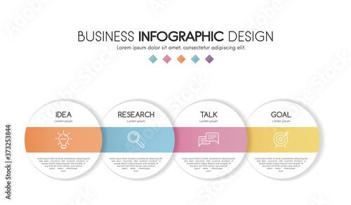 Timeline infographic with business icons and 4 options. Vector