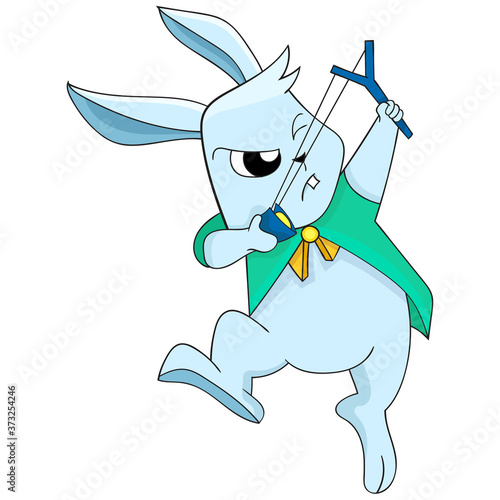 cartoon character of a rabbit holding a catapult