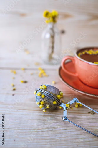 autumn tea, cup of tea and flowers