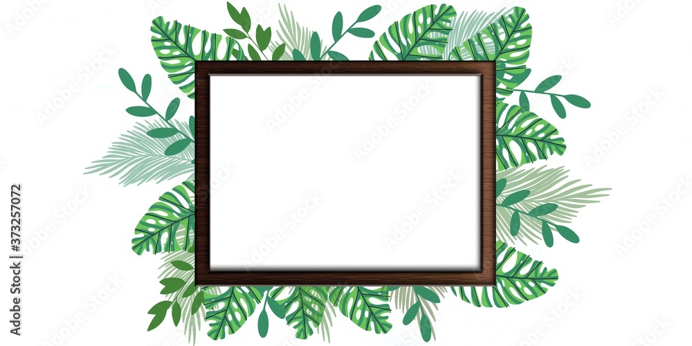 White frame with green leaves for photoframe work