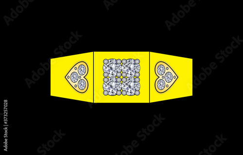 4 Solitaire Diamond Mens Ring Band with 2 Heart Shape Designs on Side in Yellow Gold 