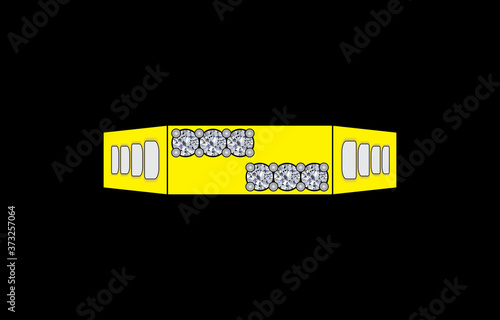 6 Solitaire Diamond Mens Ring Band with Side Emboss Design on Side Band in Yellow Gold 