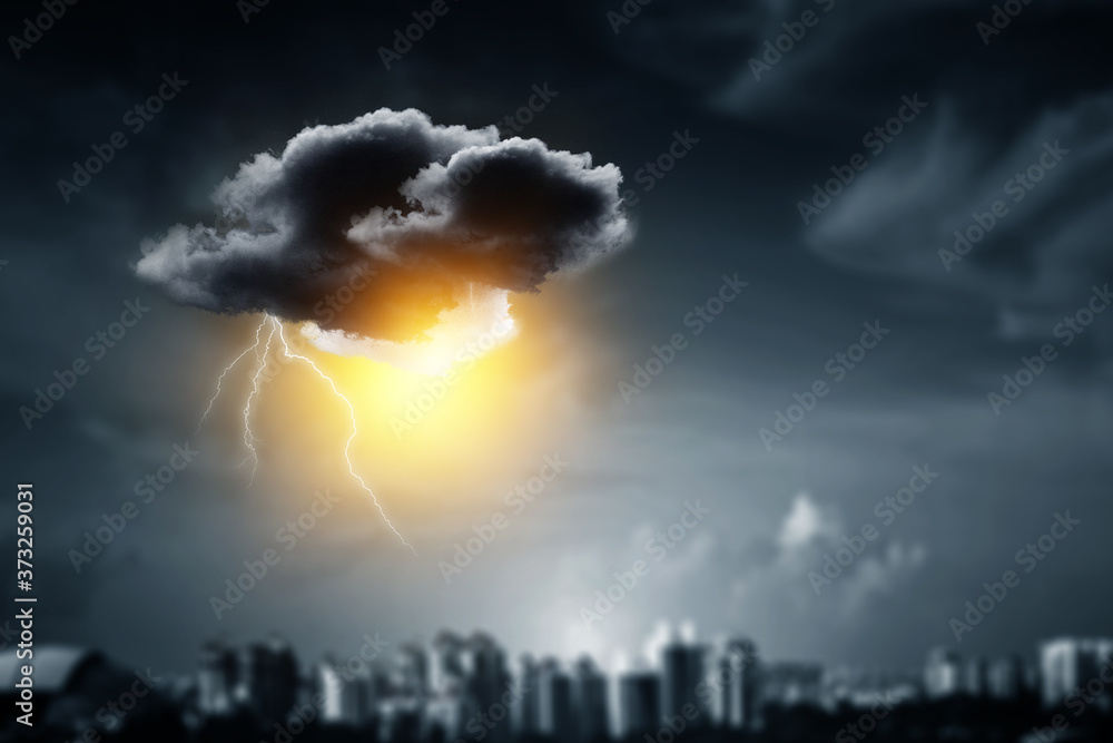 Lightning against dark background . Mixed media Lightning against dark background . Mixed media