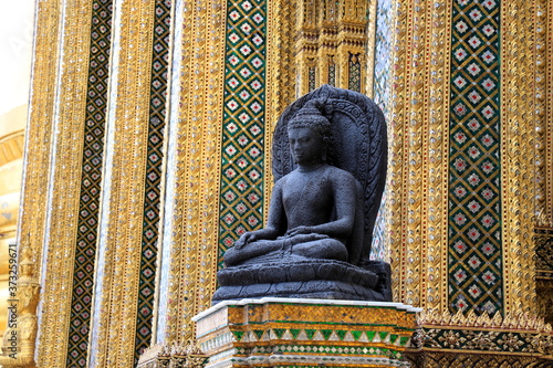 Bangkok, 4 August 2020: Some of the artworks that can be seen everywhere in The Grand Palace or Wat Phra Kaew Best attraction to visit in Bangkok, Thailand. Few tourist by COVID-19 situation.