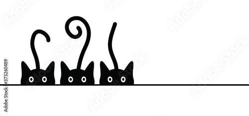 Drawing cat line pattern. Funny vector cats sign. Comic cartoon sketch. One line kitten, kitty silhouette pictogram. Animal, cute pet sits background. World cat day.