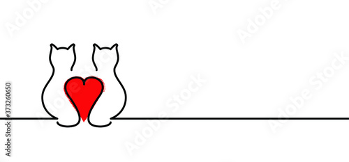 Drawing cat line pattern. Funny vector cats sign. Comic cartoon sketch. One line kitten, kitty silhouette pictogram. Animal, cute pet sits background. World cat day.