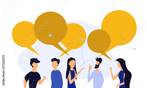 People chat talk dialogue vector communicate illustration teamwork. Network speech bubble community conversation concept. Character discussion connection idea
