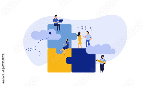 Puzzle team work vector illustration concept partner. Partnership teamwork business people collaboration together vector design. Concept jigsaw part solution group connect. Cooperation strategy idea