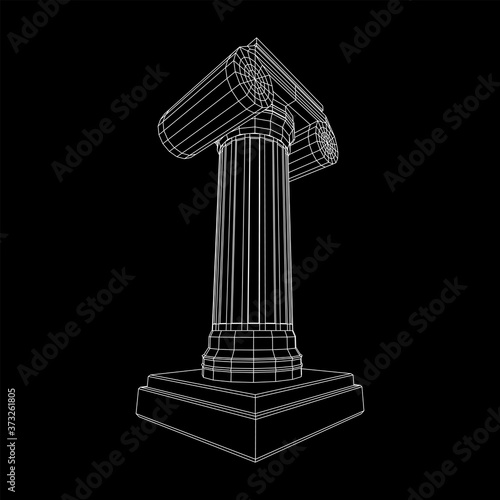 Greek ionic column. Ancient pillars roman antique architecture construction decoration. Wireframe low poly mesh vector illustration.