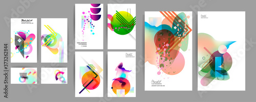 Hologram gradient Set creative backgrounds for social media templates with gradient shapes and foils. Pastel art colors