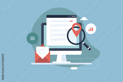 Local seo, business listing on search engine page, local store optimization service.  Finding local business store search map, digital marketing concept. Web banner template, with magnifying glass.