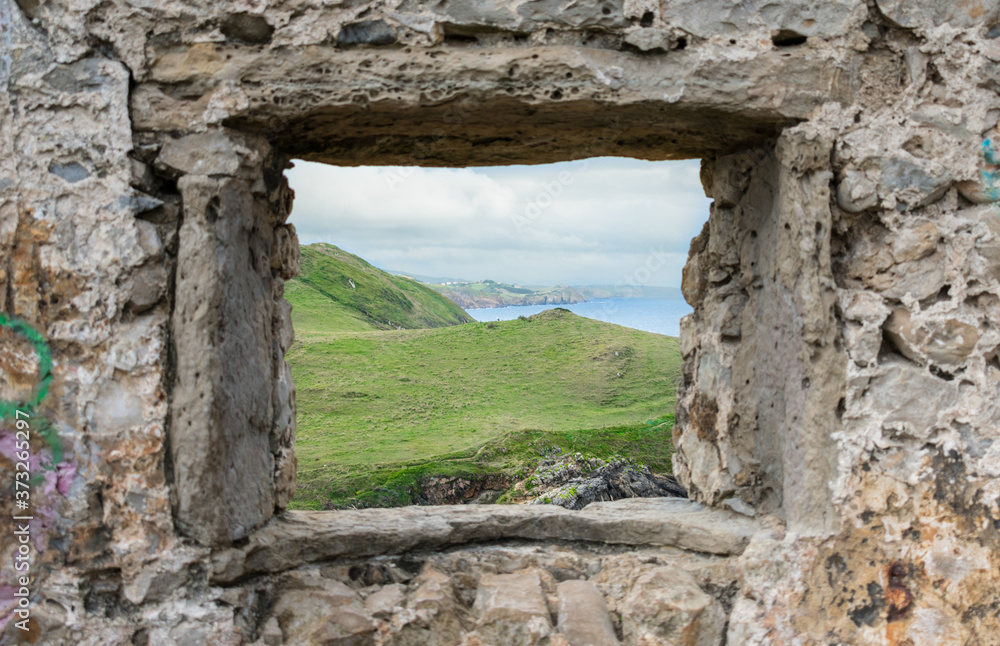 View of the coast through the window