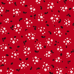 Fototapete Kleine Blumenmuster Liberty Blumenmuster auf rotem Grund  © Olgastocker