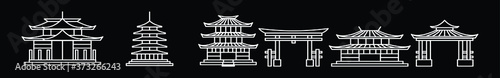 set of shrine thin line style icon design template with various models. vector illustration