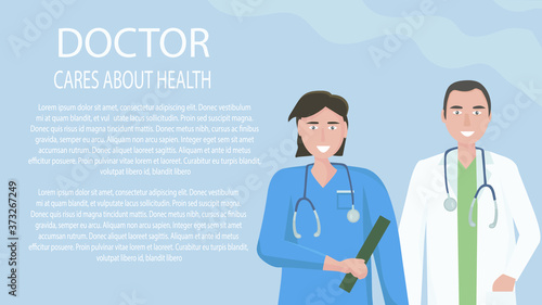 A team of doctors, medical workers. The concept of medical care and assistance to people. Vector flat illustration