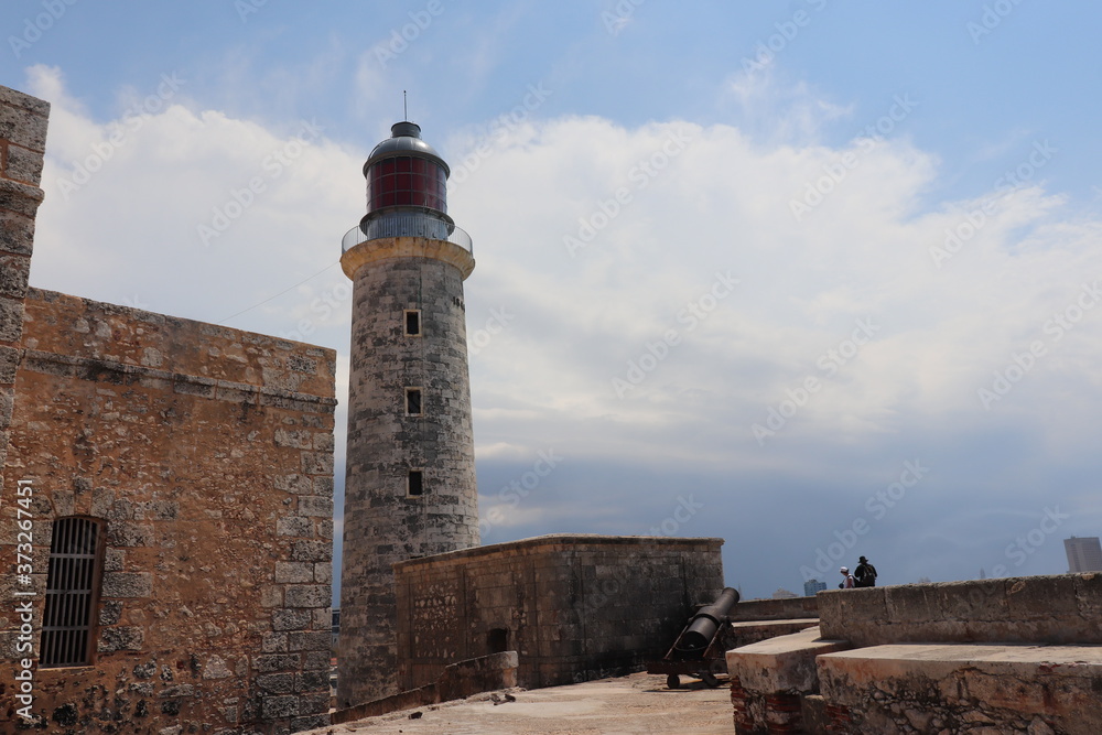 キューバのハバナの運河の入り口のモロ城
Castillo De Los Tres Reyes Del Morroの灯台