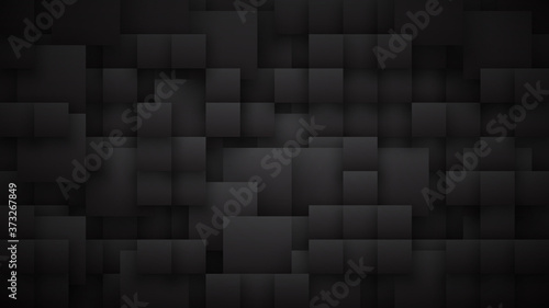 Conceptual 3D Different Squares High Technology Minimalist Black Abstract Background. Science Tech Tetragonal Structure Darkness Wallpaper In Ultra Definition Quality. Blank Clear Texture Backdrop © yamonstro