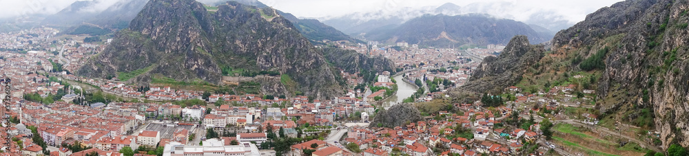 Amasya city panorama on a cloudy day - Amasya, Turkey
