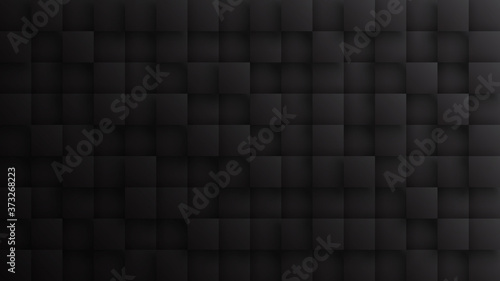 Fototapeta Naklejka Na Ścianę i Meble -  Technology Dark Gray 3D Blocks Minimalist Black Abstract Background. Darkness Three Dimensional Science Technologic Tetragonal Blocks Structure Conceptual Art Illustration. Blank Tech Backdrop