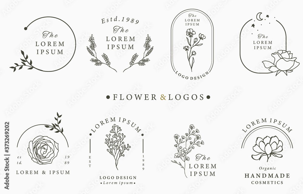 Beauty occult logo collection with geometric,rose,moon,star,flower.Vector illustration for icon,logo,sticker,printable and tattoo