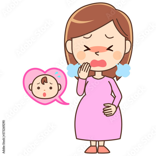 咳をする妊婦と心配する赤ちゃん