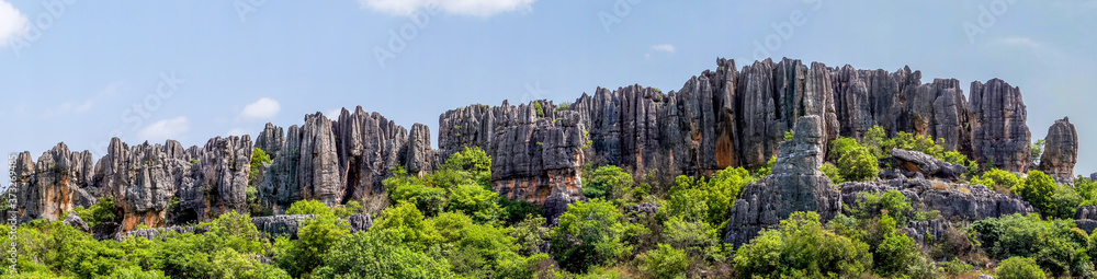 Panoramic view of Naigu Shilin limestone pinnacles Stone forest, Yunnan Province - China. The Stone Forest or Shilin is a UNESCO World Heritage Sites near Kunming Panoramic view of Naigu Shilin limestone pinnacles Stone forest, Yunnan Province - China. The Stone Forest or Shilin is a UNESCO World Heritage Sites near Kunming