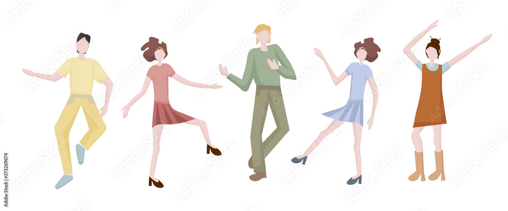 young men and women dancing together at a party or disco. It's time to relax and get some rest. Fun to celebrate a holiday or birthday. Dance moves, activity, entertainment. Flat design young men and women dancing together at a party or disco. It's time to relax and get some rest. Fun to celebrate a holiday or birthday. Dance moves, activity, entertainment. Flat design