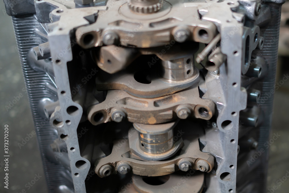 close up abstract car engine motor, disassembled auto detail, fix problems in service