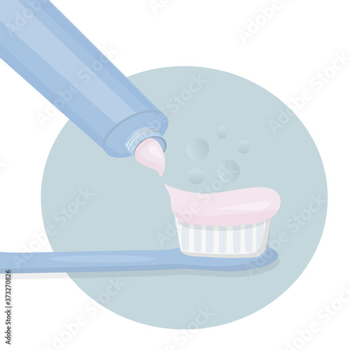 Toothbrush poster with toothpaste. Daily oral hygiene. An open tube with toothpaste coming out. It s important to brush your teeth every day. Flat vector design