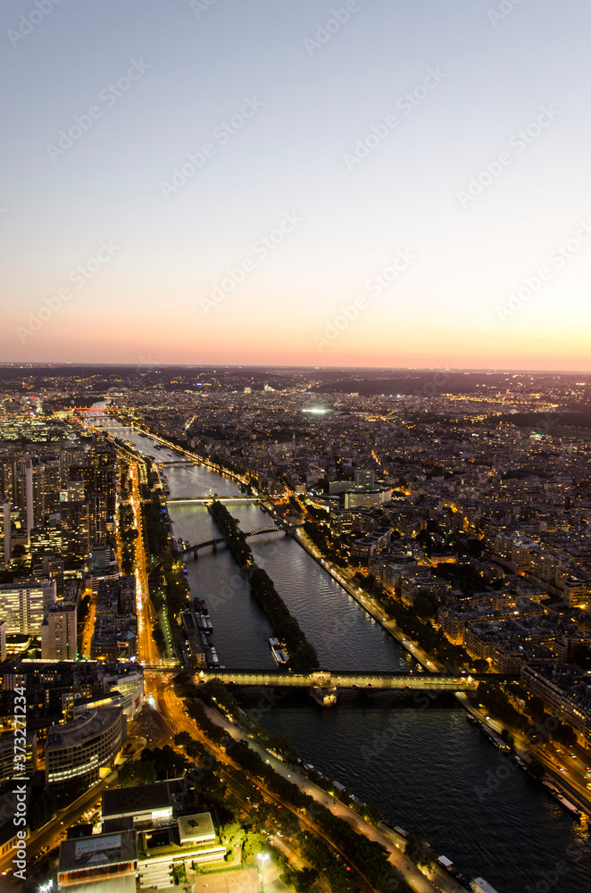 Paris from the Eiffel tower in the evening
