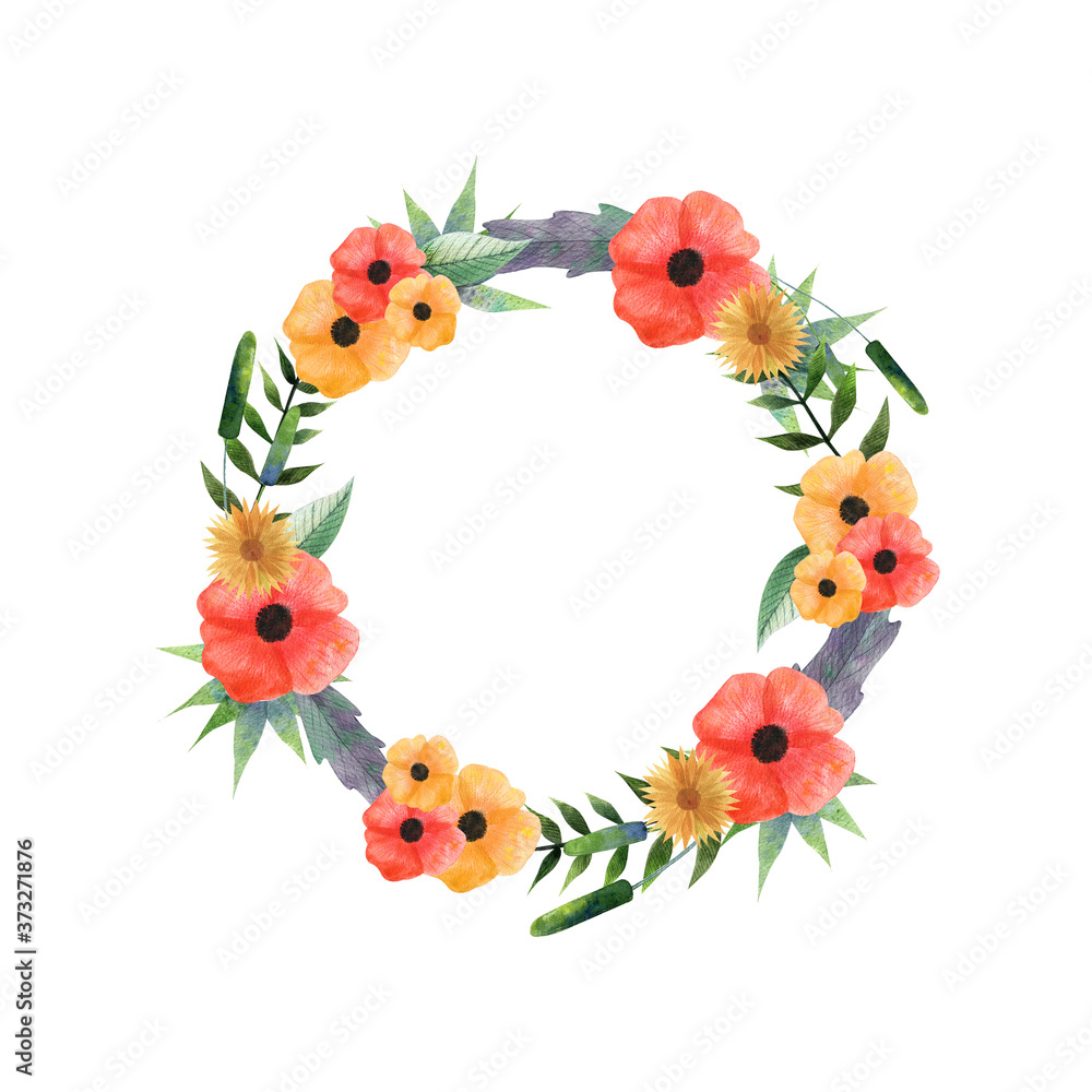 Flowers and leaves in circle shape