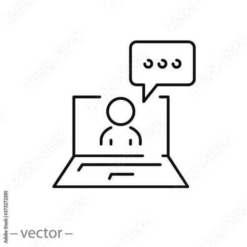 webinar or conference icon, online training, distance meeting, thin line symbol on a white background, editable stroke vector illustration eps10
