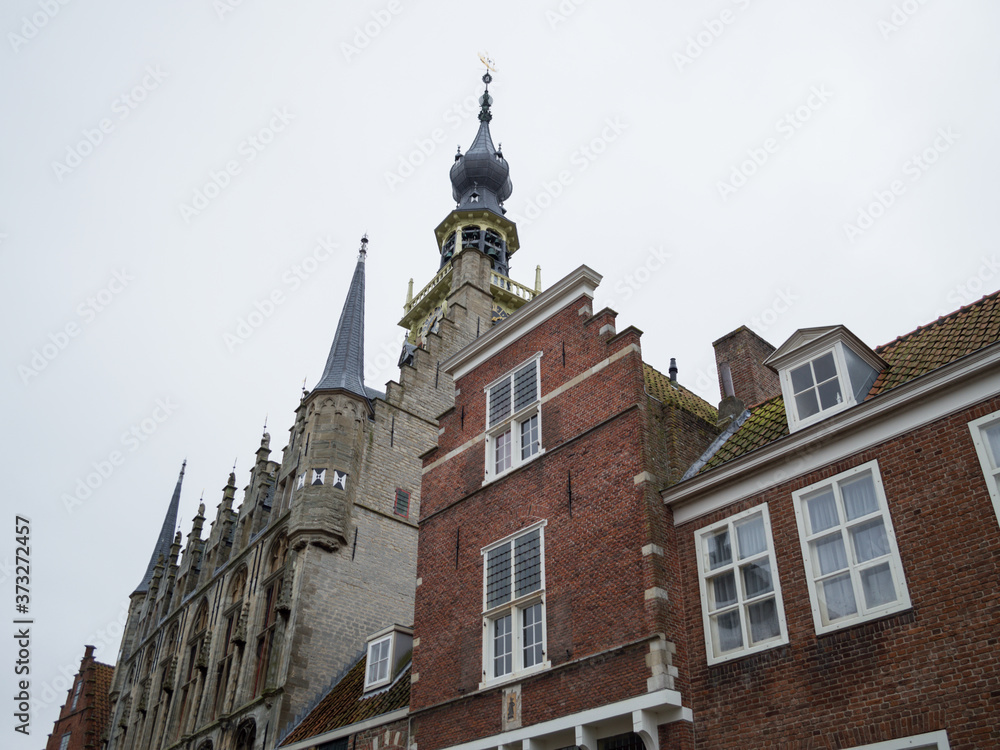 Fototapeta premium Traditional Historic Dutch Buildings in Veere, Zeeland, Netherlands