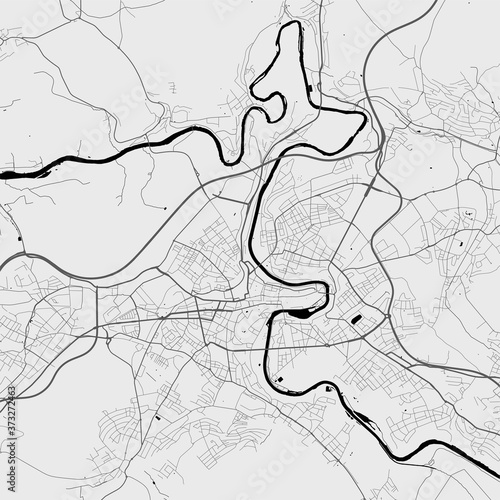 Urban city map of Bern. Vector poster. Grayscale street map.